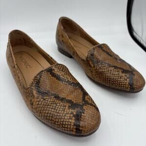 Vionic Loafer Flats Womens Size 6.5 Willa Boa Snake Animal Print Brown Slip A2